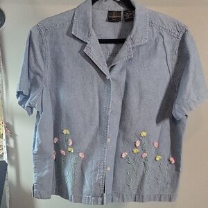 Embroidered Blue Button Down Shirt